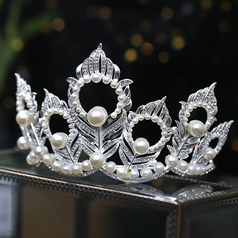 Baroque Crystal Pearl Crown Tiara Rhinestone Prom Diadem Crown For Women Bridal Wedding Hair Accessories Jewelry Crown Tiara