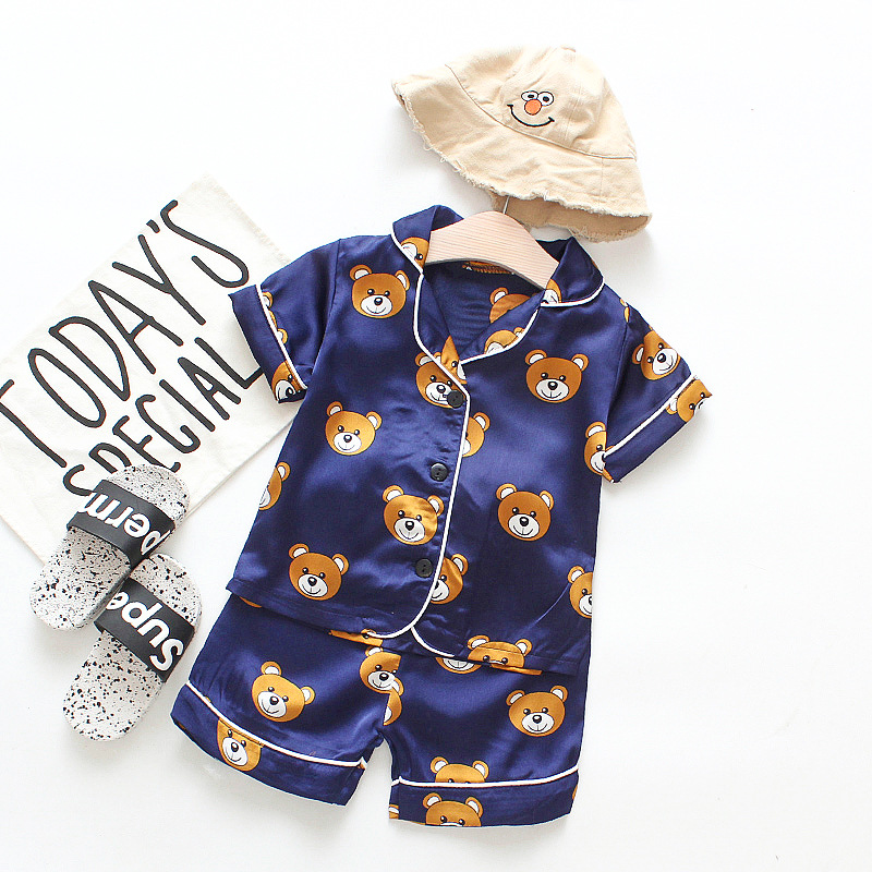 Children's Pajama Set Cartoon Little Bear Girl Ice Silk Satin Top and Pants Set Boys' Pajamas Spring/Summer Baby Set