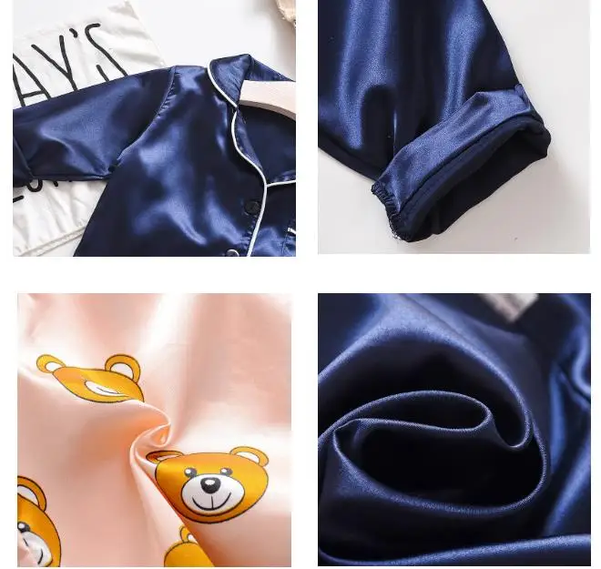 Children's Pajama Set Cartoon Little Bear Girl Ice Silk Satin Top and Pants Set Boys' Pajamas Spring/Summer Baby Set