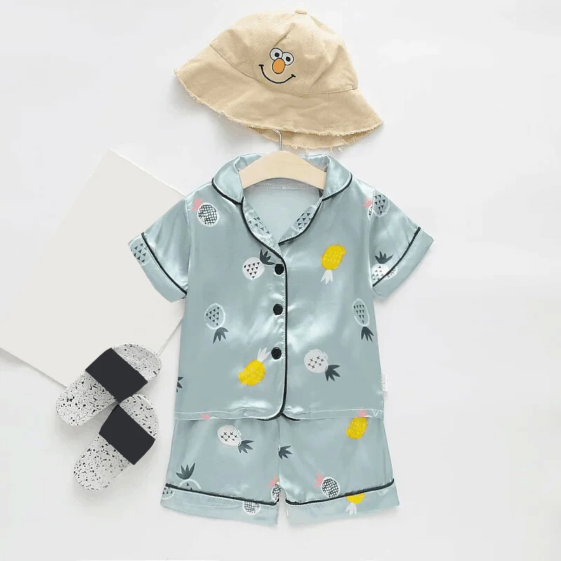 Children's Pajama Set Cartoon Little Bear Girl Ice Silk Satin Top and Pants Set Boys' Pajamas Spring/Summer Baby Set