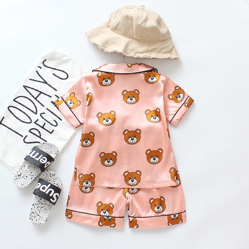 Children's Pajama Set Cartoon Little Bear Girl Ice Silk Satin Top and Pants Set Boys' Pajamas Spring/Summer Baby Set