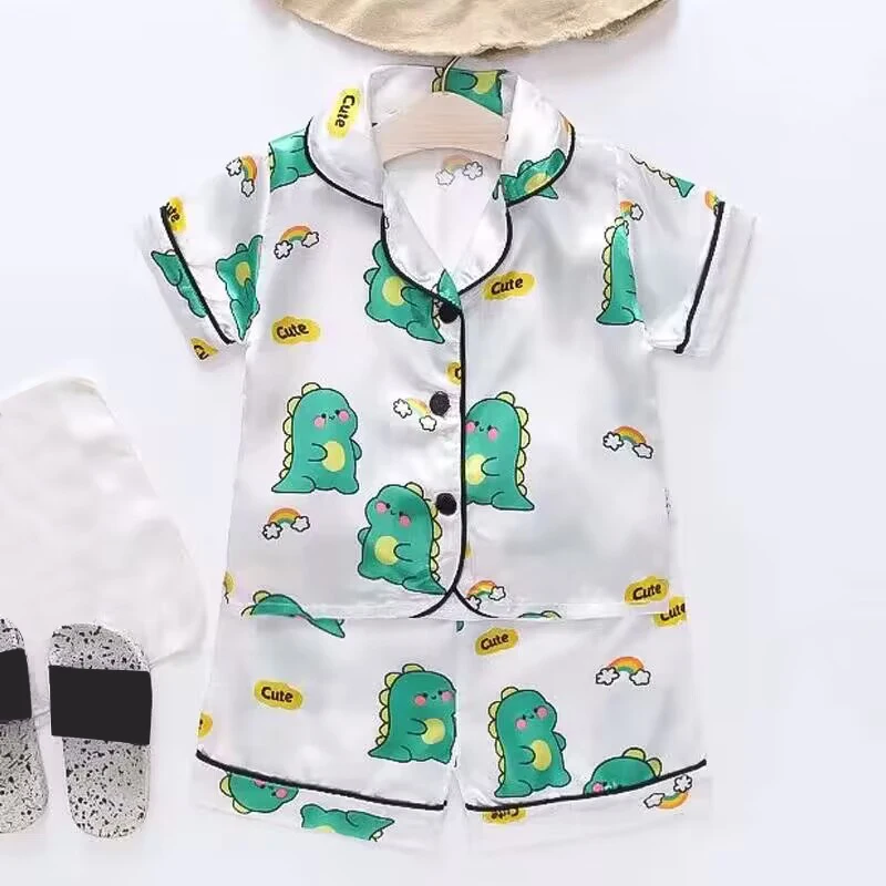 Children's Pajama Set Cartoon Little Bear Girl Ice Silk Satin Top and Pants Set Boys' Pajamas Spring/Summer Baby Set