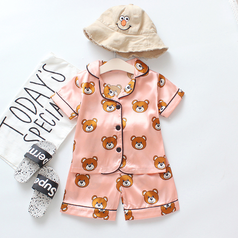Children's Pajama Set Cartoon Little Bear Girl Ice Silk Satin Top and Pants Set Boys' Pajamas Spring/Summer Baby Set
