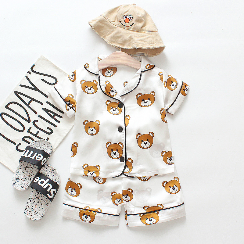 Children's Pajama Set Cartoon Little Bear Girl Ice Silk Satin Top and Pants Set Boys' Pajamas Spring/Summer Baby Set