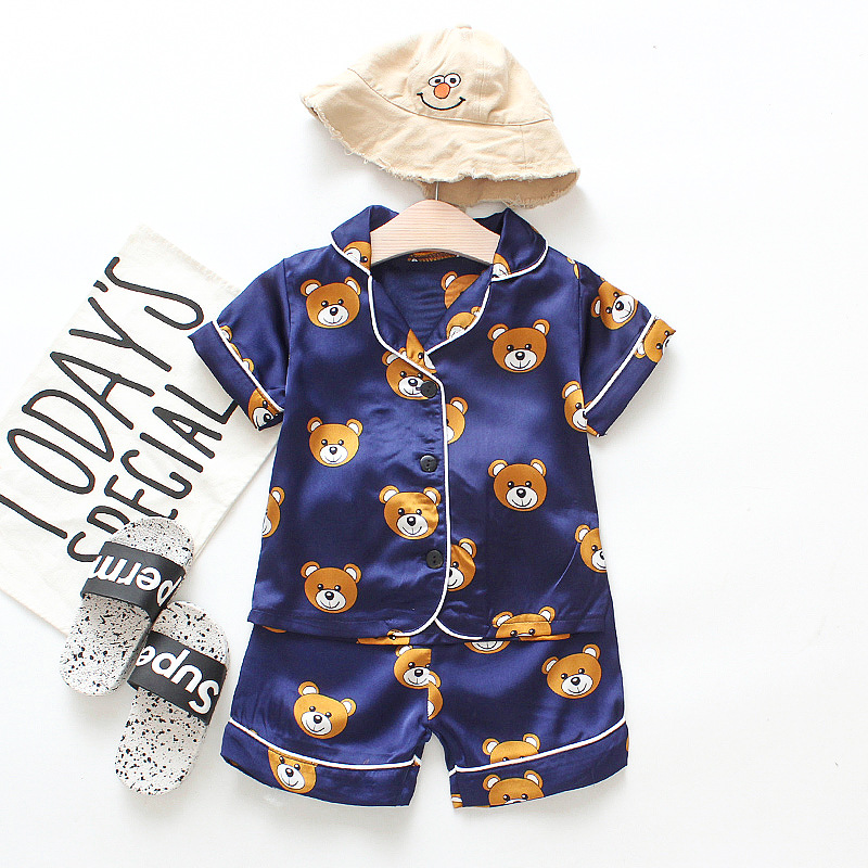 Children's Pajama Set Cartoon Little Bear Girl Ice Silk Satin Top and Pants Set Boys' Pajamas Spring/Summer Baby Set