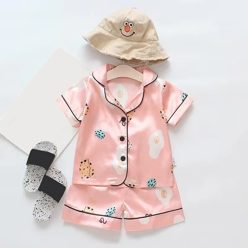 Children's Pajama Set Cartoon Little Bear Girl Ice Silk Satin Top and Pants Set Boys' Pajamas Spring/Summer Baby Set