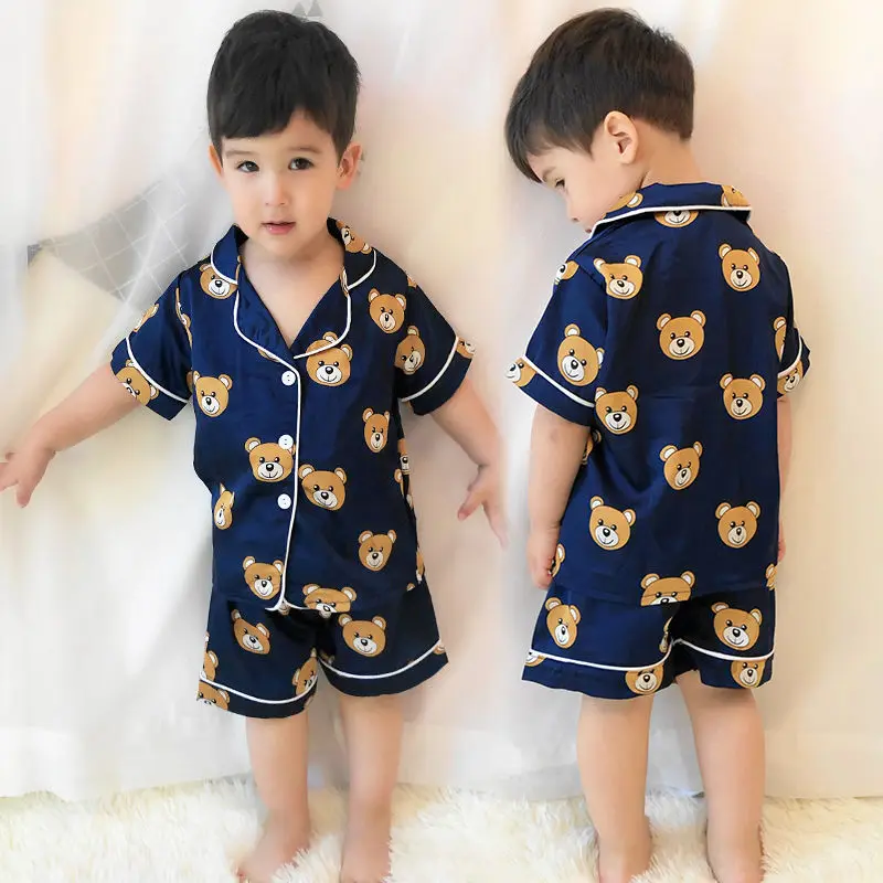 Children's Pajama Set Cartoon Little Bear Girl Ice Silk Satin Top and Pants Set Boys' Pajamas Spring/Summer Baby Set