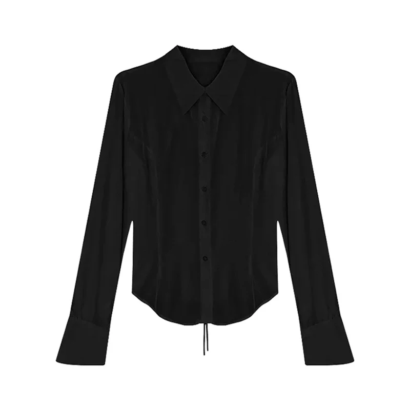 Women Bandage Shirts Streetwear White Flare Long Sleeve Slim Blouses Spring Korean Fashion Black Lace Up Casual All Match Tops