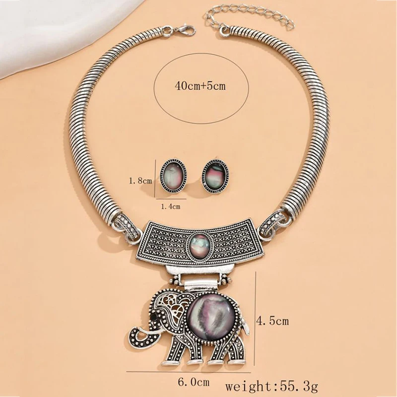 Ethnic Elephant Jewelry Set For Women Vintage Chain Charm Necklace Earrings New Fashion Bridal Party Wedding Jewelry Accessories