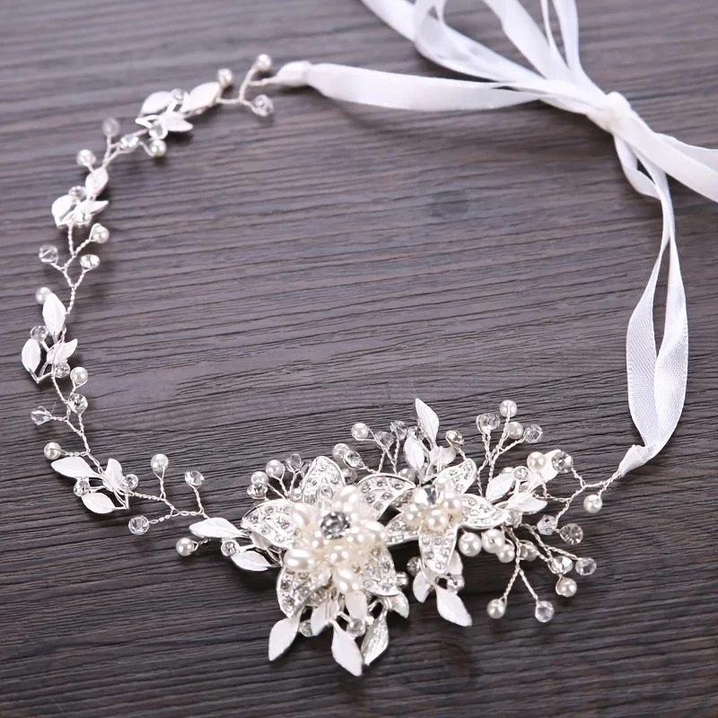 Luxury Flowers Pearl Crystal Wedding Headband Tiara Hairband For Women Wedding Bridal Hair Accessories Jewelry Band Headpiece