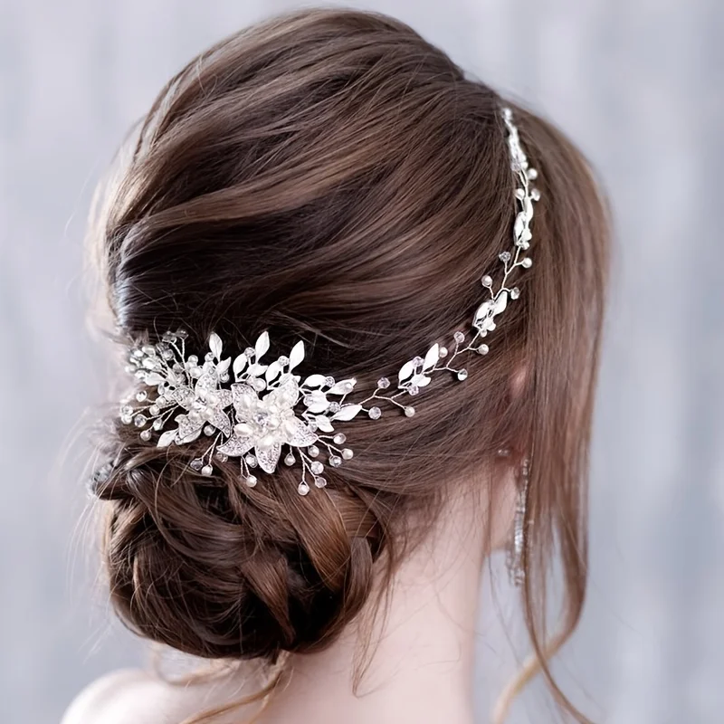Luxury Flowers Pearl Crystal Wedding Headband Tiara Hairband For Women Wedding Bridal Hair Accessories Jewelry Band Headpiece