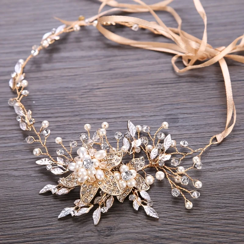 Luxury Flowers Pearl Crystal Wedding Headband Tiara Hairband For Women Wedding Bridal Hair Accessories Jewelry Band Headpiece