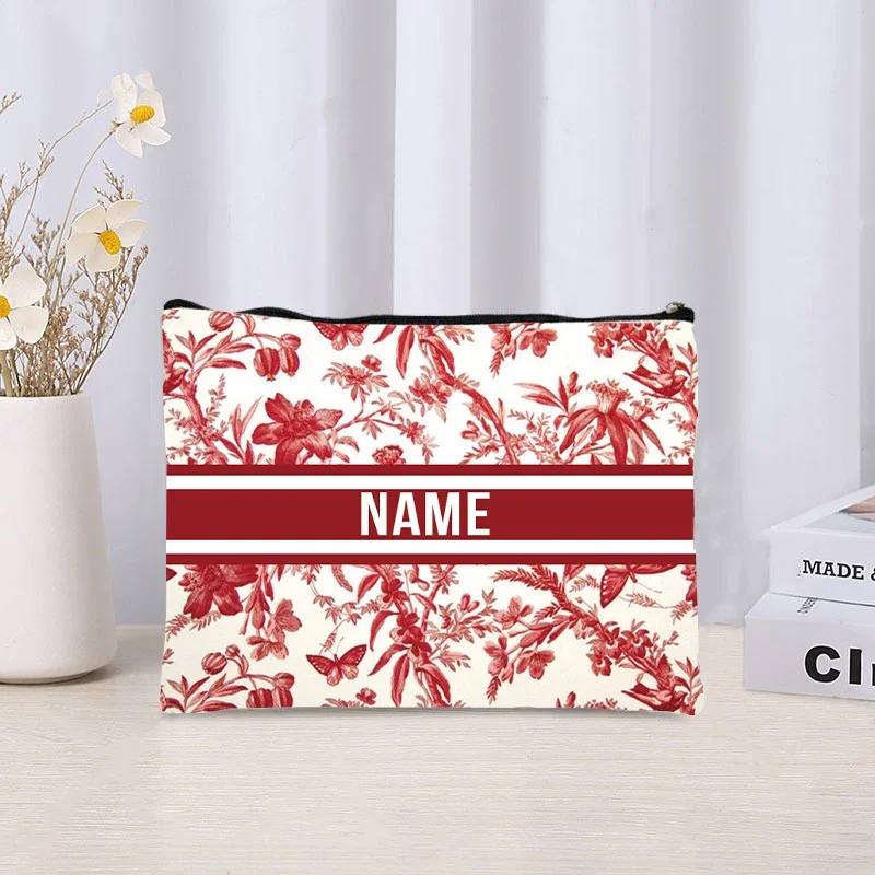 Trendy Women Makeup Bag Retro Custom Name Cosmetic Case Portable Small Make Up Bags Organizer Travel Toilet Storage Cloth Clutch