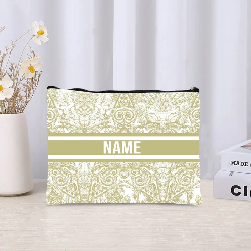 Trendy Women Makeup Bag Retro Custom Name Cosmetic Case Portable Small Make Up Bags Organizer Travel Toilet Storage Cloth Clutch