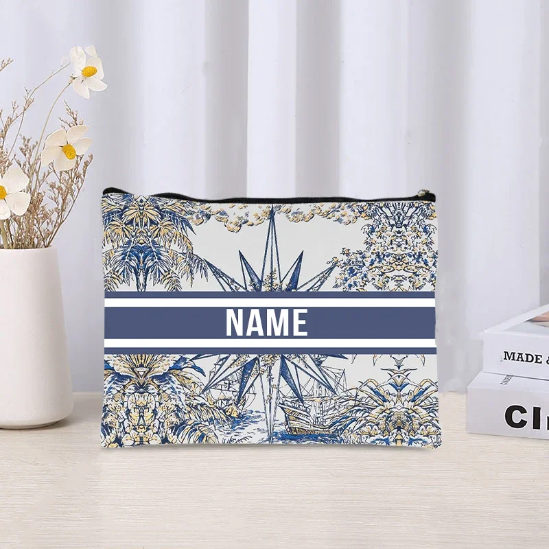 Trendy Women Makeup Bag Retro Custom Name Cosmetic Case Portable Small Make Up Bags Organizer Travel Toilet Storage Cloth Clutch