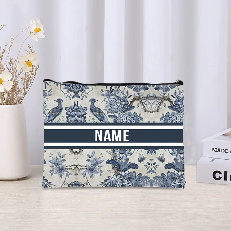 Trendy Women Makeup Bag Retro Custom Name Cosmetic Case Portable Small Make Up Bags Organizer Travel Toilet Storage Cloth Clutch