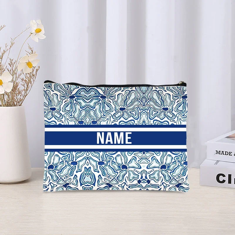 Trendy Women Makeup Bag Retro Custom Name Cosmetic Case Portable Small Make Up Bags Organizer Travel Toilet Storage Cloth Clutch