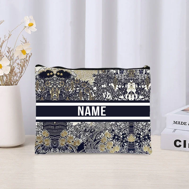 Trendy Women Makeup Bag Retro Custom Name Cosmetic Case Portable Small Make Up Bags Organizer Travel Toilet Storage Cloth Clutch