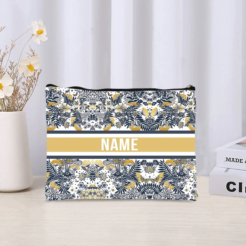 Trendy Women Makeup Bag Retro Custom Name Cosmetic Case Portable Small Make Up Bags Organizer Travel Toilet Storage Cloth Clutch