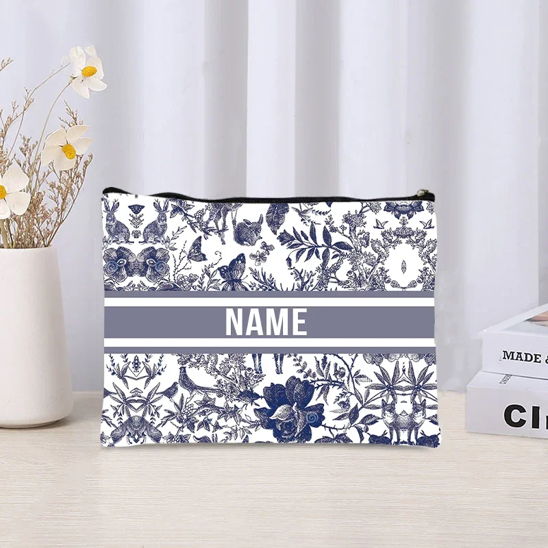Trendy Women Makeup Bag Retro Custom Name Cosmetic Case Portable Small Make Up Bags Organizer Travel Toilet Storage Cloth Clutch