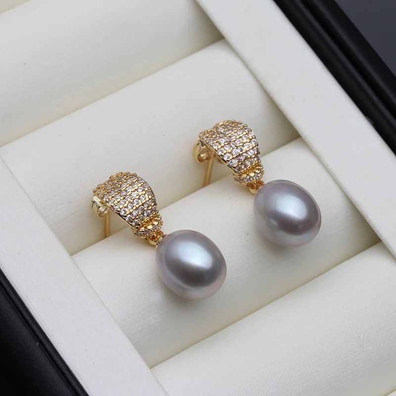Natural Freshwater Pearl Drop Earrings,Real Pearl Elegant Earrings Gold Plated White Pearl Earrings Fine Jewelry Birthday Gifts