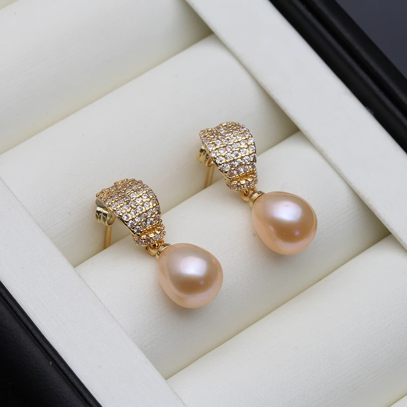 Natural Freshwater Pearl Drop Earrings,Real Pearl Elegant Earrings Gold Plated White Pearl Earrings Fine Jewelry Birthday Gifts