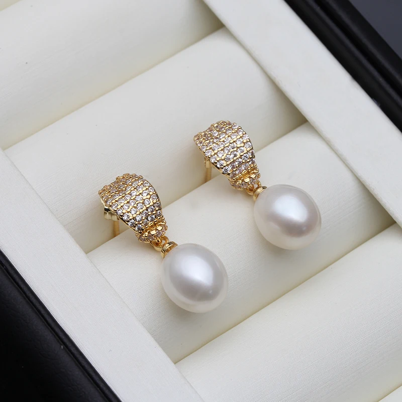 Natural Freshwater Pearl Drop Earrings,Real Pearl Elegant Earrings Gold Plated White Pearl Earrings Fine Jewelry Birthday Gifts