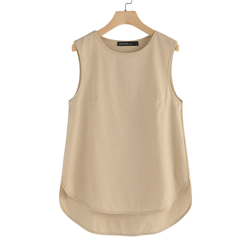 Fashion Summer Blouse 2024 ZANZEA Women Elegant O Neck Sleeveless Shirt Solid Loose Cotton Tanks Tops Casual Beach Blusas Mujer