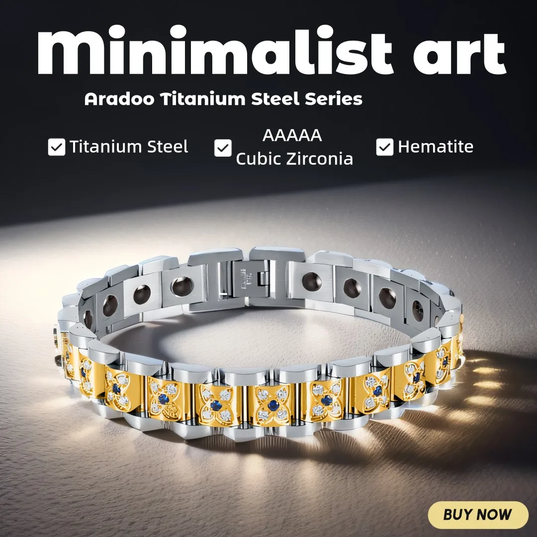 Elegant Titanium Steel Zirconia Crystal Link Bracelet Hematite Magnetic Therapy Couple Bracelets
