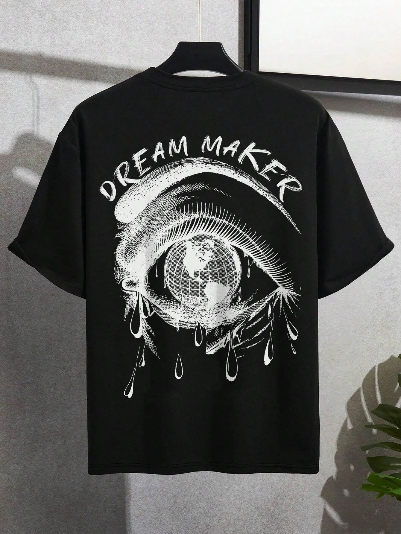 Dream Maker Tearful Earth Printing T-Shirt Men Clothes Summer Loose Tee Cotton Casual Street Tshirt Hip Hop Oversize T Shirts