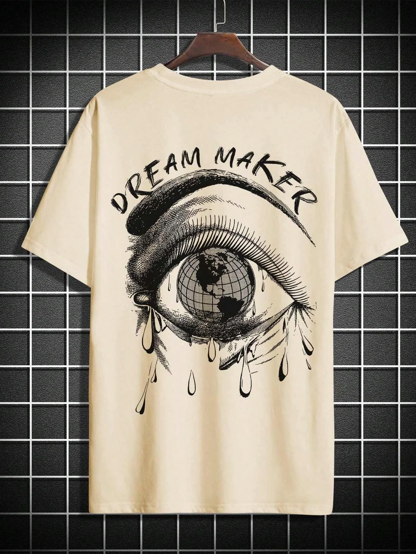 Dream Maker Tearful Earth Printing T-Shirt Men Clothes Summer Loose Tee Cotton Casual Street Tshirt Hip Hop Oversize T Shirts