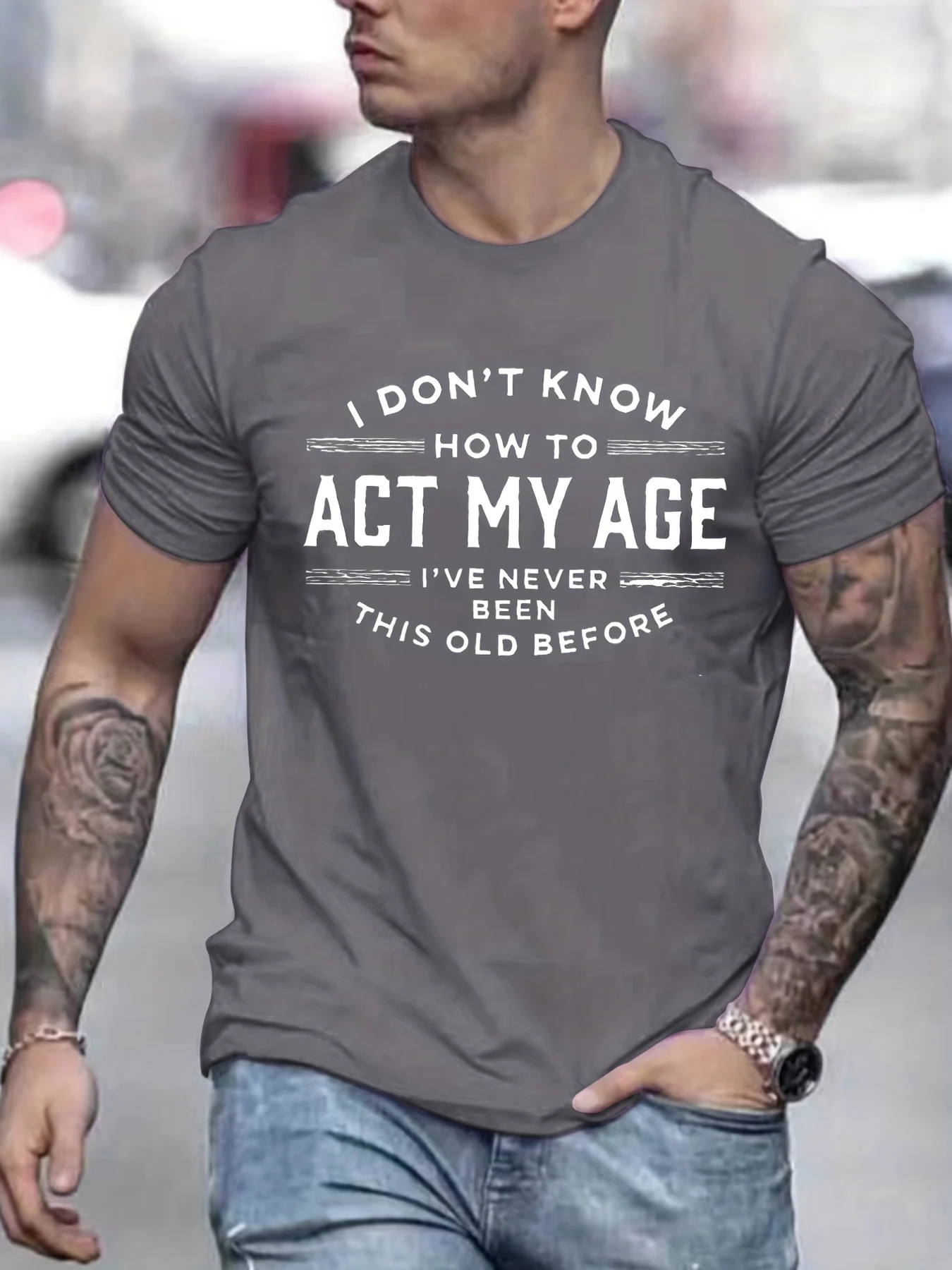Men's Summer 100% Cotton Funny Act My Age Letter Pattern Print Loose Large Casual Round Neck Short Sleeve T-shirt