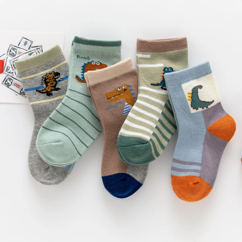 Children's Socks Spring and Autumn Boys' Socks Cartoon Cotton Socks Boys' Baby Pure Cotton Mid Length Socks 1-12 Years Old