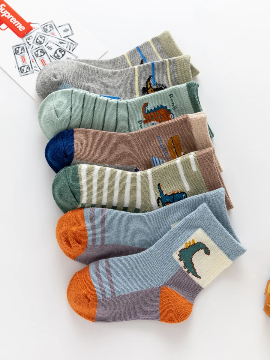 Children's Socks Spring and Autumn Boys' Socks Cartoon Cotton Socks Boys' Baby Pure Cotton Mid Length Socks 1-12 Years Old