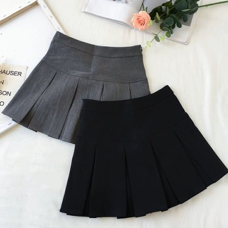MEXZT Harajuku Pleated Skirt Women Streetwear High Waist Black Mini Skirts Korean Preppy School Uniform All Match A Line Skirt
