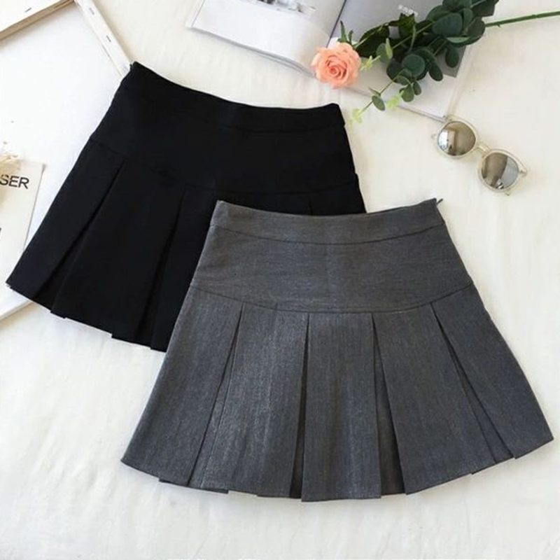 MEXZT Harajuku Pleated Skirt Women Streetwear High Waist Black Mini Skirts Korean Preppy School Uniform All Match A Line Skirt