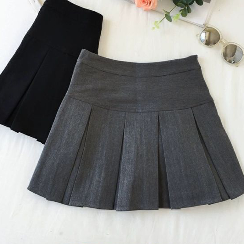 MEXZT Harajuku Pleated Skirt Women Streetwear High Waist Black Mini Skirts Korean Preppy School Uniform All Match A Line Skirt