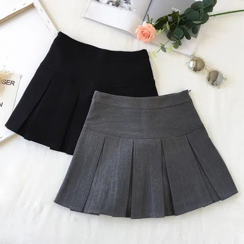 MEXZT Harajuku Pleated Skirt Women Streetwear High Waist Black Mini Skirts Korean Preppy School Uniform All Match A Line Skirt
