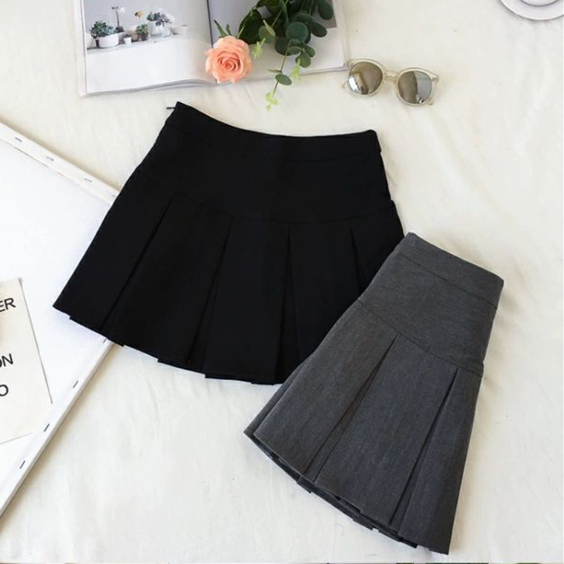MEXZT Harajuku Pleated Skirt Women Streetwear High Waist Black Mini Skirts Korean Preppy School Uniform All Match A Line Skirt