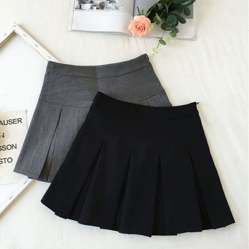 MEXZT Harajuku Pleated Skirt Women Streetwear High Waist Black Mini Skirts Korean Preppy School Uniform All Match A Line Skirt