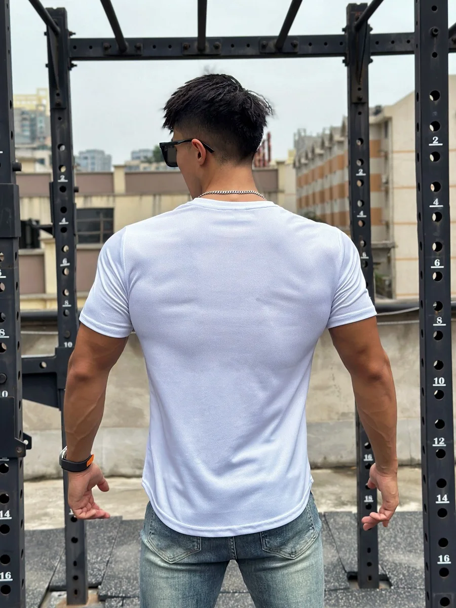 2024 New Men Summer Short Sleeve Fitness T Shirt Running Sport Gym Muscle T Shirt Workout Casual High Quality Tops Clothing