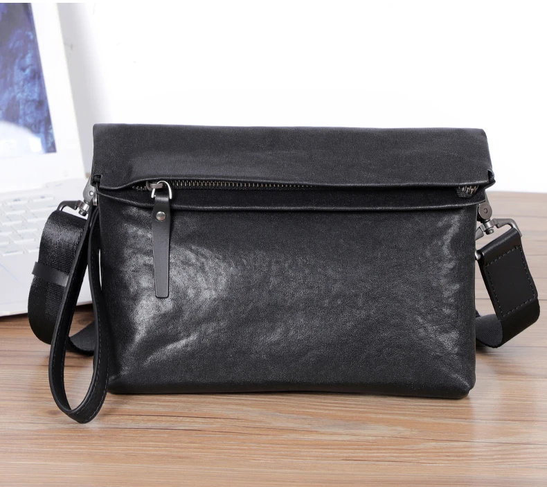Natural Genuine Leather Men Messenger Bag Shoulder Bag Men Cluth bag Moneybag Purse Cowhide Leather Male Crossbody Bag Fold Flap