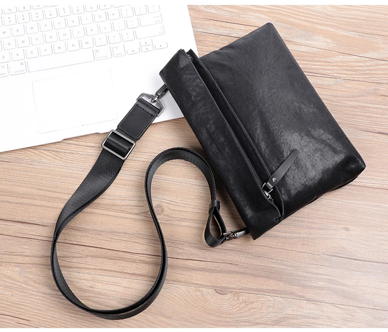 Natural Genuine Leather Men Messenger Bag Shoulder Bag Men Cluth bag Moneybag Purse Cowhide Leather Male Crossbody Bag Fold Flap