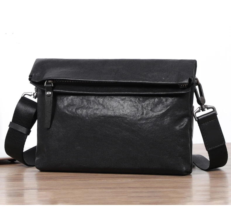 Natural Genuine Leather Men Messenger Bag Shoulder Bag Men Cluth bag Moneybag Purse Cowhide Leather Male Crossbody Bag Fold Flap