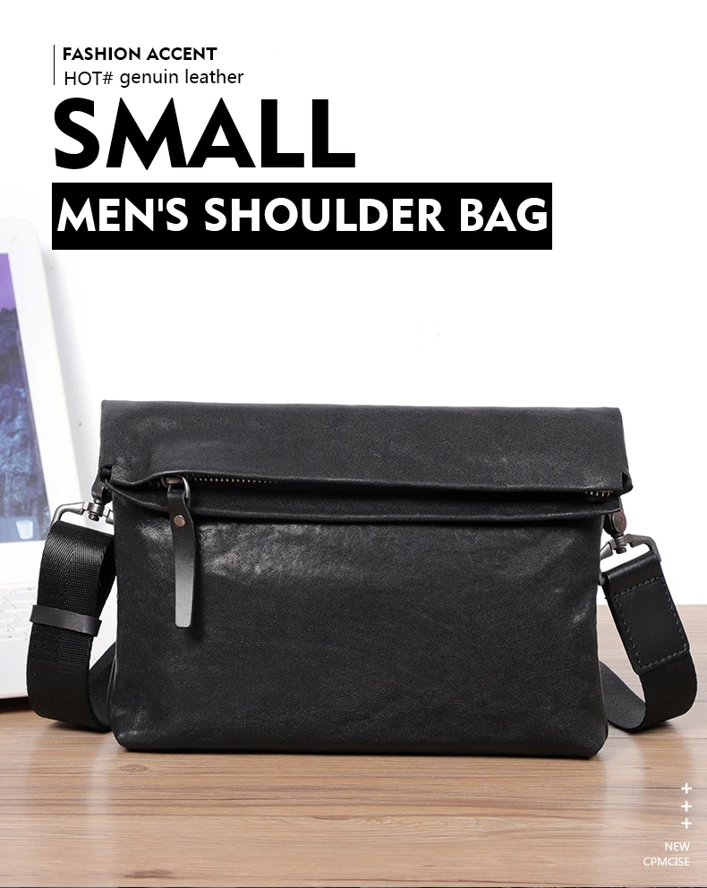 Natural Genuine Leather Men Messenger Bag Shoulder Bag Men Cluth bag Moneybag Purse Cowhide Leather Male Crossbody Bag Fold Flap