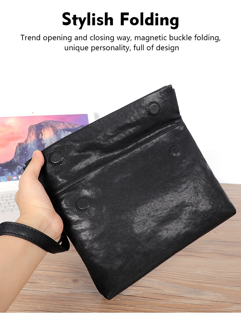 Natural Genuine Leather Men Messenger Bag Shoulder Bag Men Cluth bag Moneybag Purse Cowhide Leather Male Crossbody Bag Fold Flap
