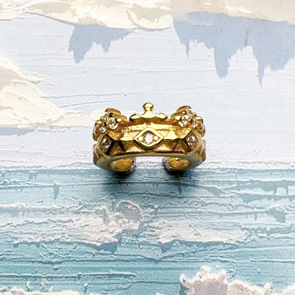 Single Ear Cuff Crown Gold Europe Style Brand New Fine Jewelry Vintage Gift For Women 925 Sterling Silver
