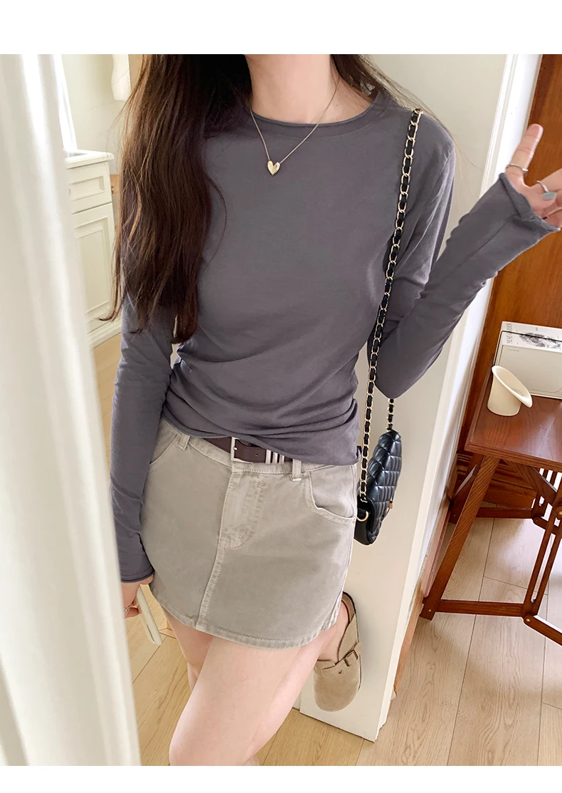 2026 Spring Autumn T-shirt Women Tops Solid Slim Fit Long Sleeve O Neck Tshirts Female Casual Streetwear High Quality Base Tees