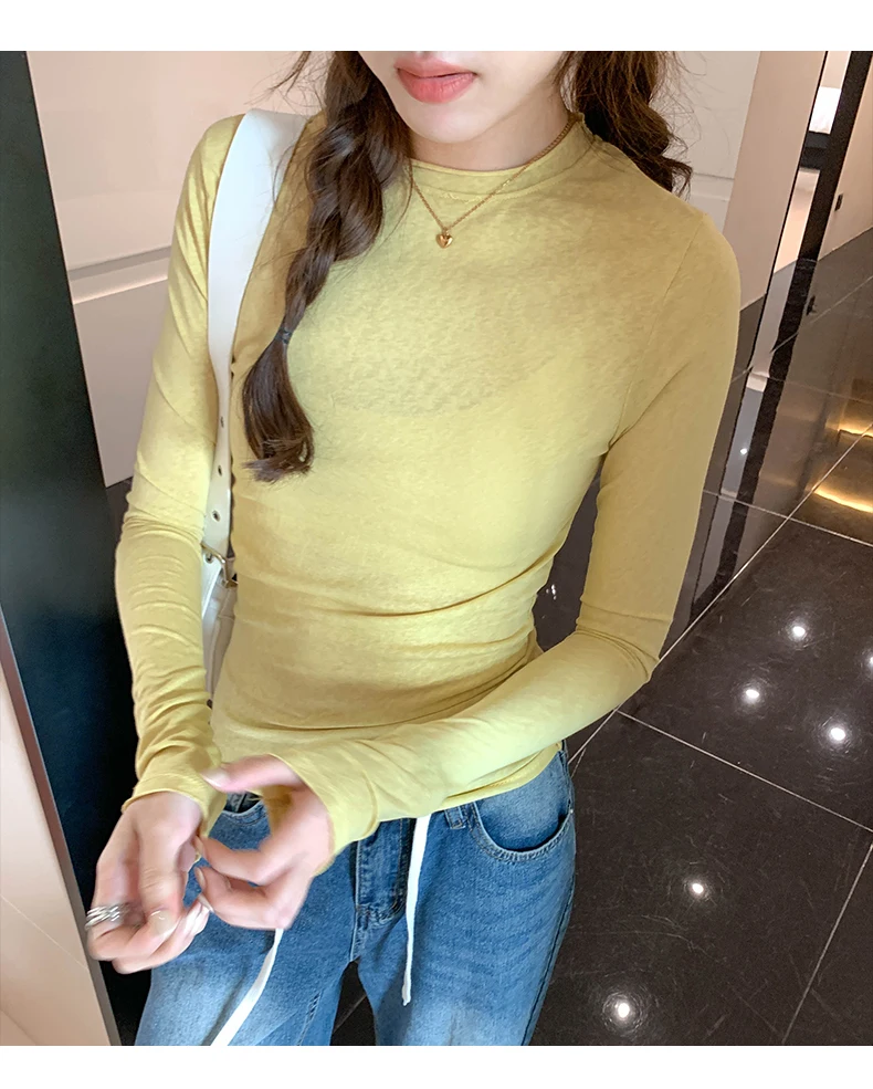 2026 Spring Autumn T-shirt Women Tops Solid Slim Fit Long Sleeve O Neck Tshirts Female Casual Streetwear High Quality Base Tees
