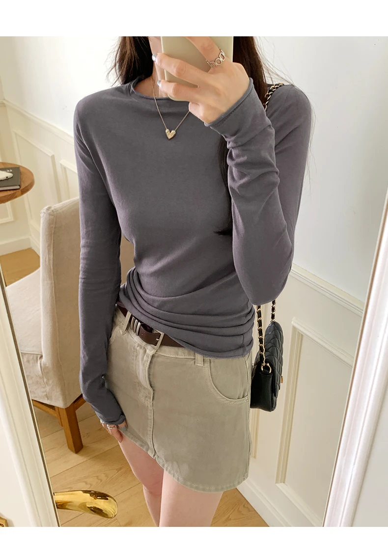 2026 Spring Autumn T-shirt Women Tops Solid Slim Fit Long Sleeve O Neck Tshirts Female Casual Streetwear High Quality Base Tees